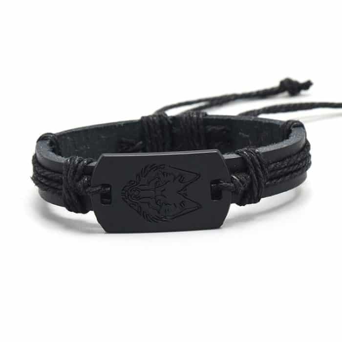5 Stück B01916 Herren-Lederarmband mit Wolfskopf-Gewebe – Bild 2