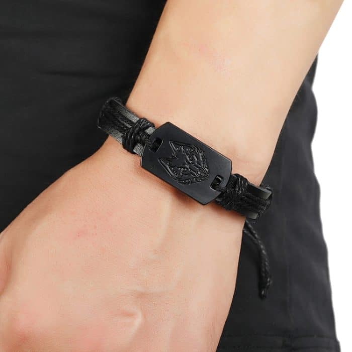 5 Stück B01916 Herren-Lederarmband mit Wolfskopf-Gewebe – Bild 5