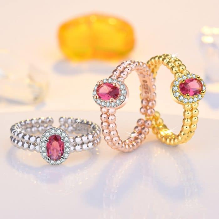 2 Stück J361 Vintage Damen-Ring mit Intarsien aus natürlichem Taubenblut-Redstone – Bild 2