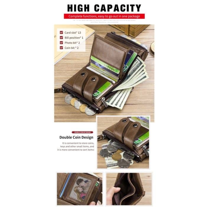 BULL CAPTAIN Leder-Geldbörse mit dreifachem Reißverschluss für Herren, Black, Brown, Yellow Brown – Bild 5