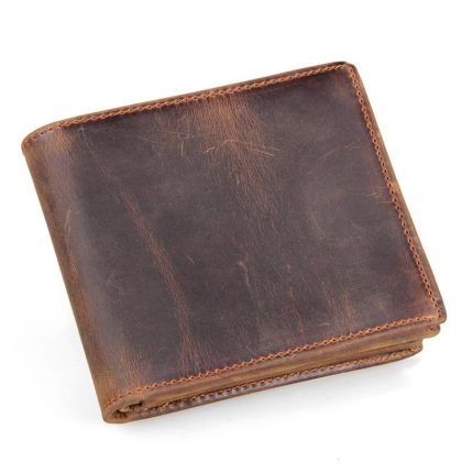 Vintage Crazy Horse Leder Geldbörse Kurze Geldbörse für Herren, Dark Brown, Brownish Yellow, Brown Black