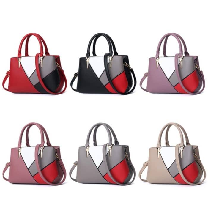 A51 PU-Colorblock-Damenhandtasche, Red Wine, Purple, Black, Dark Gray, Pink, Khaki – Bild 2