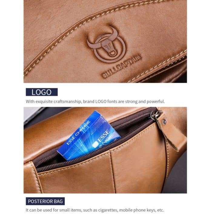 BULL CAPTAIN Rindsleder-Hüfttasche, große Kapazität, multifunktionale Geldbörse für Herren, Black, Yellow Brown – Bild 4