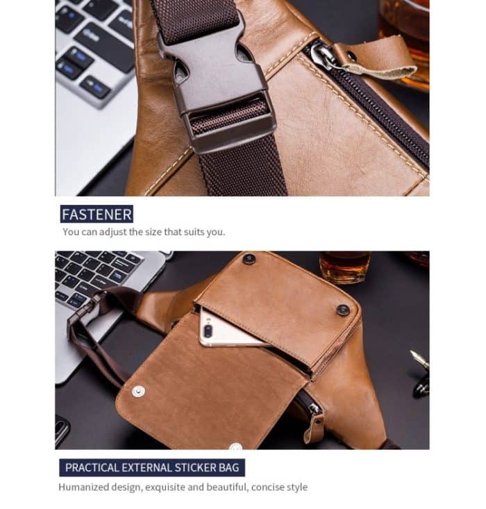 BULL CAPTAIN Rindsleder-Hüfttasche, große Kapazität, multifunktionale Geldbörse für Herren, Black, Yellow Brown – Bild 5