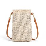 Sommer Strandtasche Damen One Shoulder Handytasche Stroh Münzgeldbörse, Beige, Cream, Beige Magnetic Buckle, Cream Magnetic Buckle