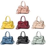 8111 Damenhandtasche aus hellem Leder mit Schleife, Yellow, Red Wine, Khaki, Blue, Black, Light Green, Pink – Bild 2