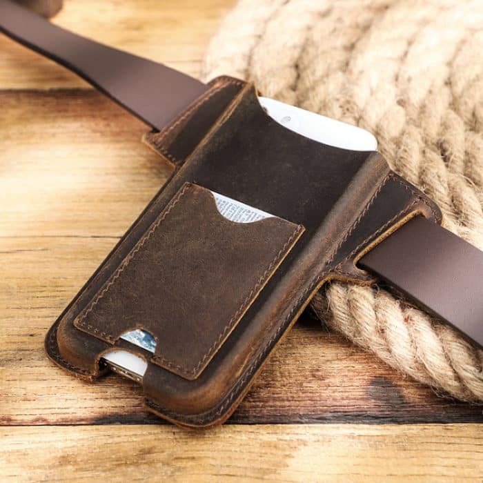 KONTAKTE FAMILIE Crazy Horse Leder-Handy-Gürtelholster mit großem Bildschirm, Brown, Black – Bild 4