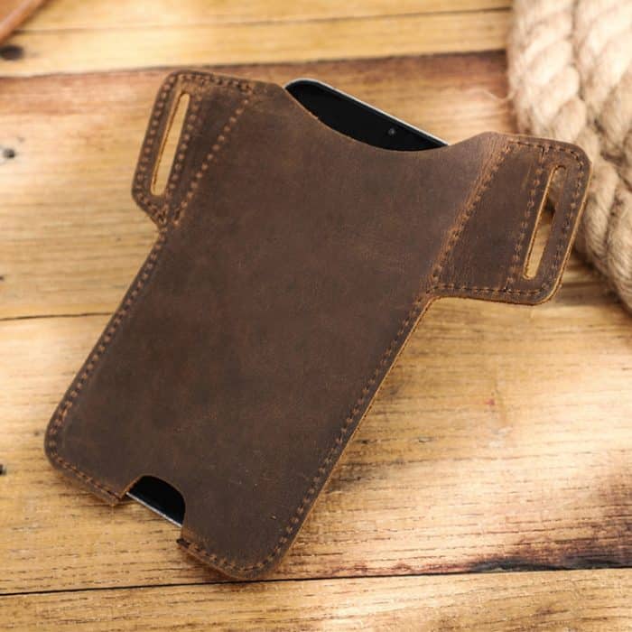 KONTAKTE FAMILIE Crazy Horse Leder-Handy-Gürtelholster mit großem Bildschirm, Brown, Black – Bild 5