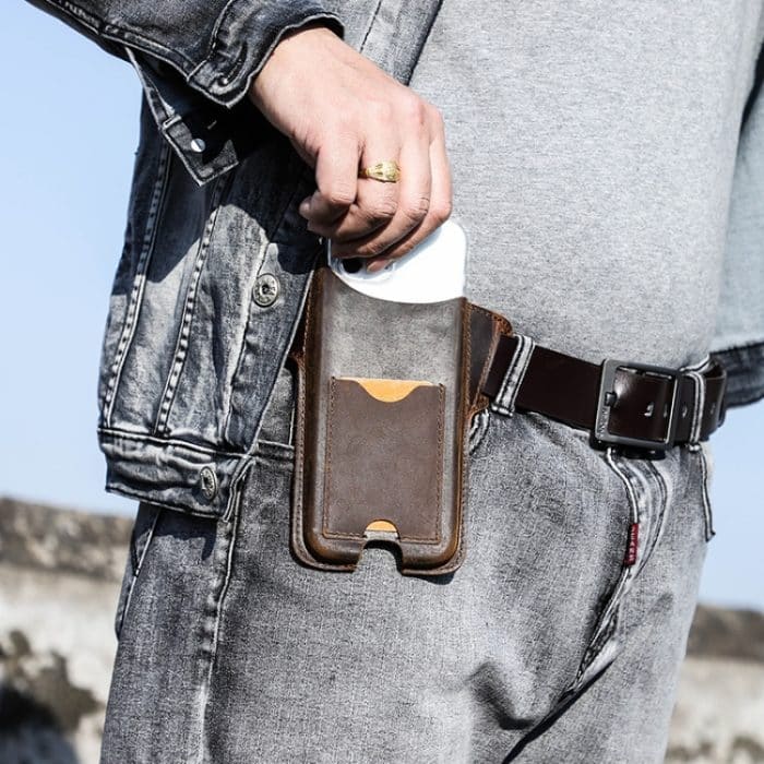 KONTAKTE FAMILIE Crazy Horse Leder-Handy-Gürtelholster mit großem Bildschirm, Brown, Black – Bild 6