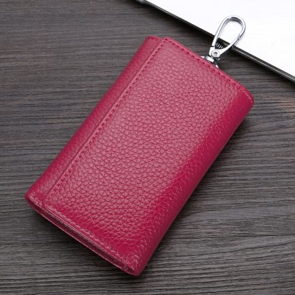 TP-9090K Multifunktionale dreifach faltbare Schlüssel-Geldbörse aus echtem Leder, Rose Red, Pink, Blue, Purple, Black