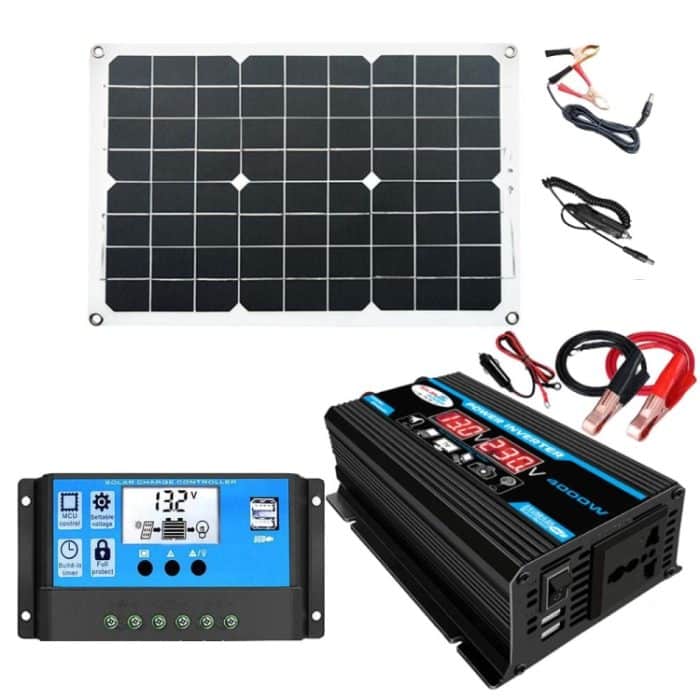 Solarstromsystem Wechselrichter 30A Controller + 18W 12V Solarpanel, Spezifikation:, Black 12V To 110V, Black 12V To 220V, Yellow 12V To 110V, Yellow 12V To 220V – Bild 1