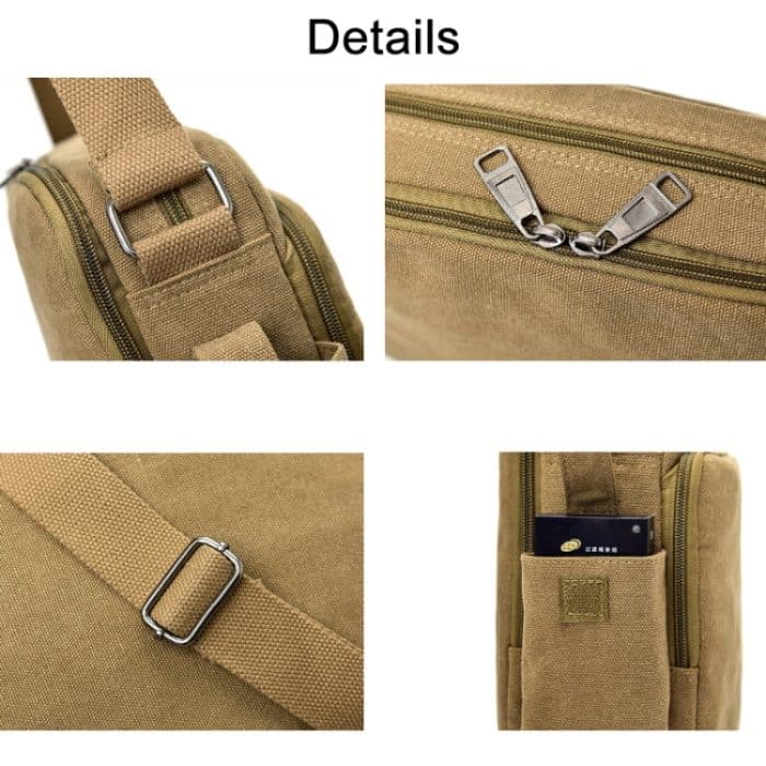 RuYiHuang Herren Vintage Canvas vielseitige Single-Umhängetasche, Khaki, Black, Brown – Bild 4