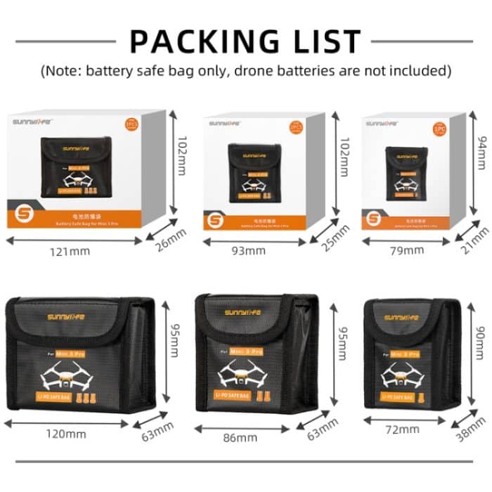 Sunnylife Batterie explosionsgeschützte Tasche Aufbewahrungstasche für DJI Mini 3 Pro, Größe:, Can Hold 1 Battery, Can Hold 2 Batteries, Can Hold 3 Batteries – Bild 3