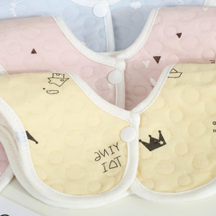 2 Stück dünne Baumwollgaze, wasserdicht, weich, um 360 Grad drehbar, Baby-Lätzchen, Orange, Green, Blue, Pink, Yellow, Blue Cloud, Zoo, Blue Triangle, Little Tree, Dinosaur, Cherry, Coil Crown, Cross, Fox, Green Triangle, Oranges, Fruit Paradise – Bild 3