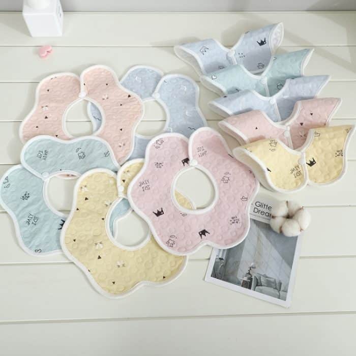 2 Stück dünne Baumwollgaze, wasserdicht, weich, um 360 Grad drehbar, Baby-Lätzchen, Orange, Green, Blue, Pink, Yellow, Blue Cloud, Zoo, Blue Triangle, Little Tree, Dinosaur, Cherry, Coil Crown, Cross, Fox, Green Triangle, Oranges, Fruit Paradise – Bild 5