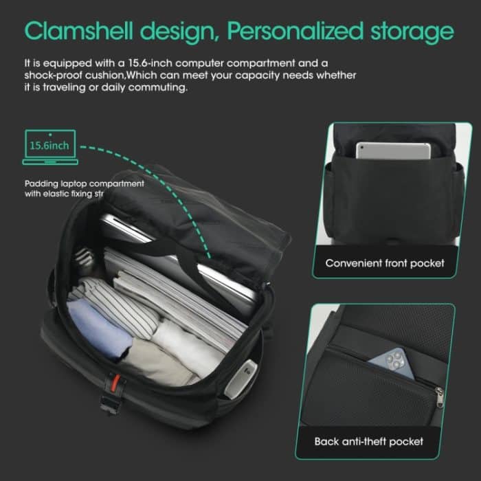 Tigernu T-B9023 Casual Business Herren Rucksack Einfache Laptoptasche, T-B9023 Black – Bild 4