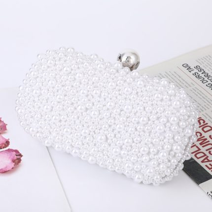 Perlen-Abendtasche, weiches Face-Lock, Damen-Umhängetasche, kleine quadratische Umhängetasche, White, Beige