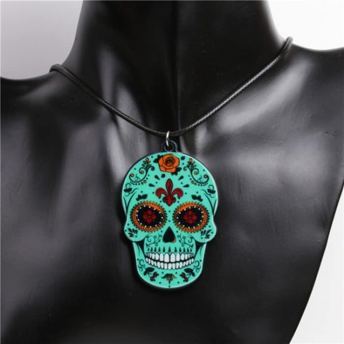 4 Stück Halloween-Totenkopf-Halskette aus Acryl, personalisierter Anhänger-Schmuck – Bild 1