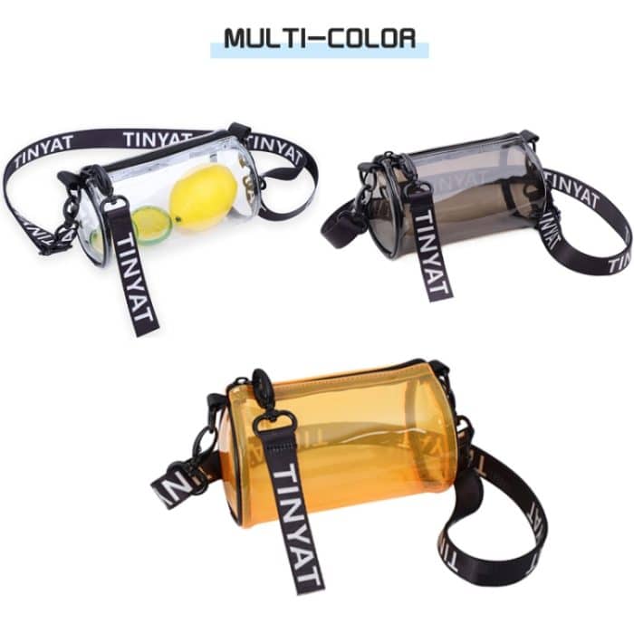 T9058 PVC Transparente Jelly Bag Damen Messenger Bag Mini Zylinder Handytasche, White, Black, Orange – Bild 2