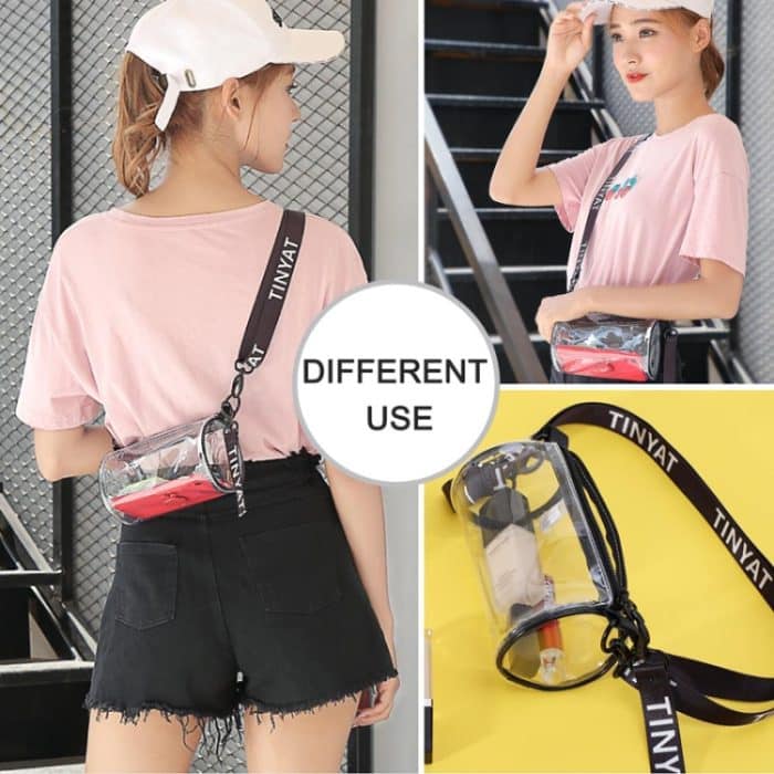 T9058 PVC Transparente Jelly Bag Damen Messenger Bag Mini Zylinder Handytasche, White, Black, Orange – Bild 7