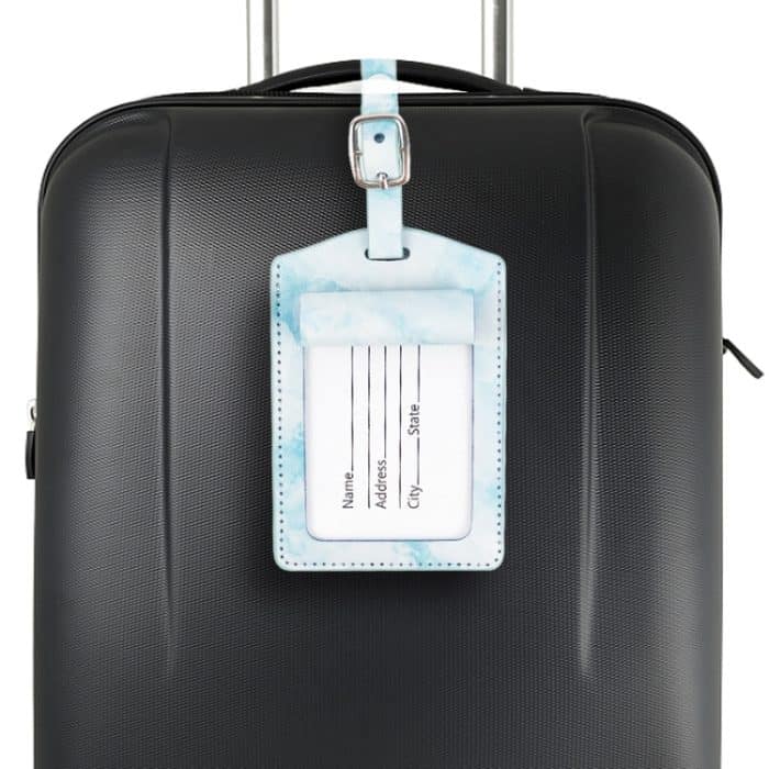 2 Stück marmorierter PU-Leder-Gepäckanhänger mit Ölkante zum Nähen mit Metallschnalle – Bild 6