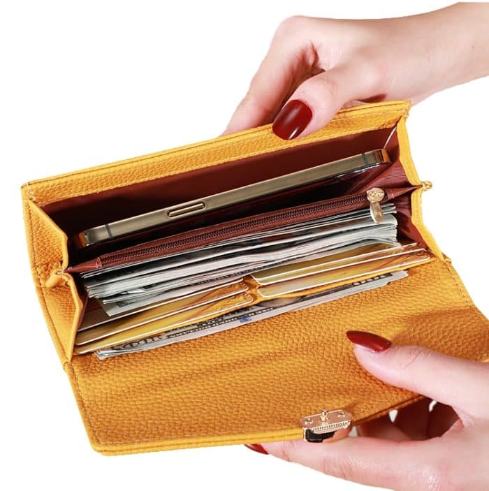 87P Litschi-Muster Multifunktionale Geldbörse mit großem Fassungsvermögen, Yellow, Green, Blue, Black, Pink, Red Wine, Brown – Bild 6