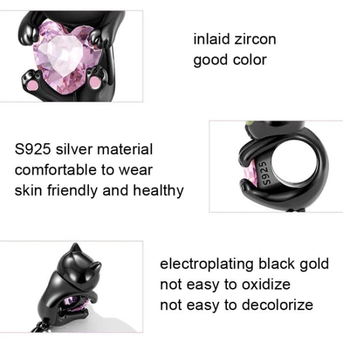 SCC2329 Little Black Cat DIY Armband Bead S925 Silber Bead Zubehör – Bild 3