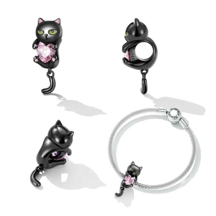 SCC2329 Little Black Cat DIY Armband Bead S925 Silber Bead Zubehör – Bild 4