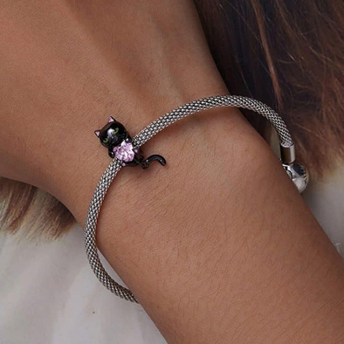 SCC2329 Little Black Cat DIY Armband Bead S925 Silber Bead Zubehör – Bild 5