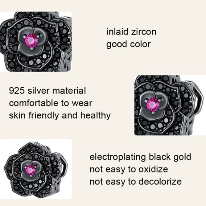 SCC2380 Gepflanzte schwarze Rose DIY Perlen 925 Silber Armband Perle – Bild 2