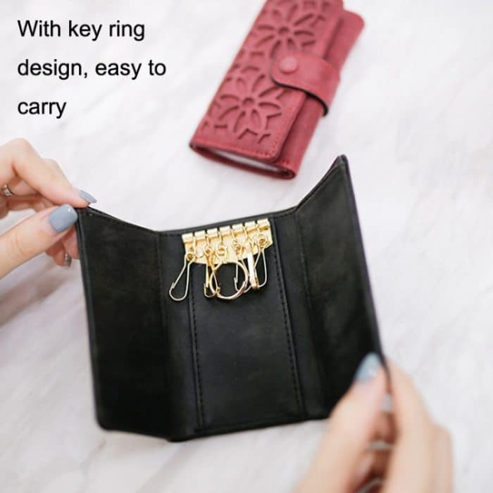 Multifunktionale PU-Damen-Schlüsseltasche mit dreifacher Faltschnalle, PU Black, PU Grey, PU Red, PU Pink, PU Green, PU Blue – Bild 4