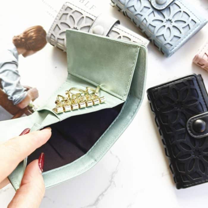 Multifunktionale PU-Damen-Schlüsseltasche mit dreifacher Faltschnalle, PU Black, PU Grey, PU Red, PU Pink, PU Green, PU Blue – Bild 5