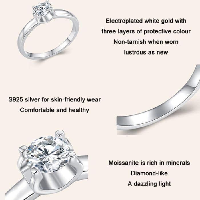 MSR007 Sterling Silber S925 Spirit Moissanit weiß vergoldeter Ring – Bild 4