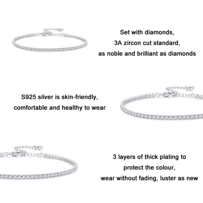 S925 Sterling Silber Weißgold vergoldetes Pop-Zirkonia-Armband – Bild 4