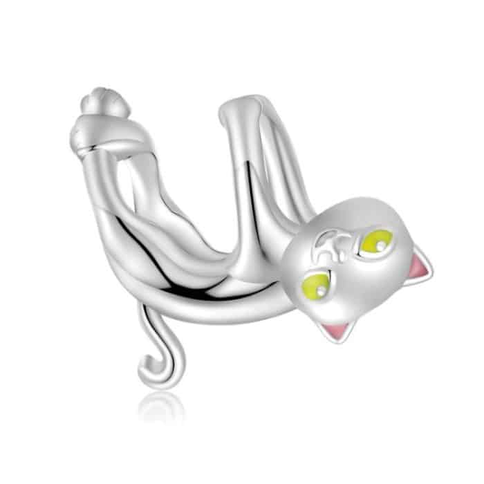 TBD0603143001.jpg S925 Sterling Silber süße weiße Katze Perlenarmband Zubehör – Bild 1