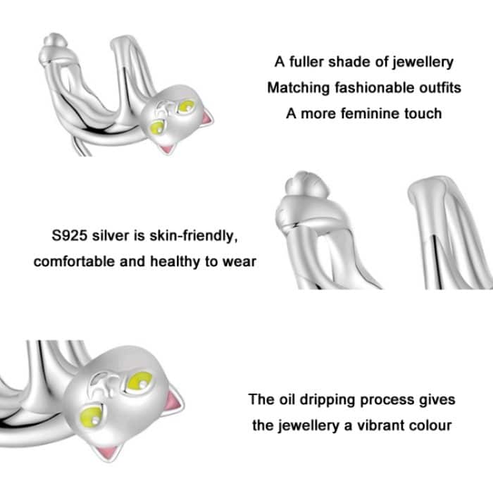 S925 Sterling Silber süße weiße Katze Perlenarmband Zubehör – Bild 4