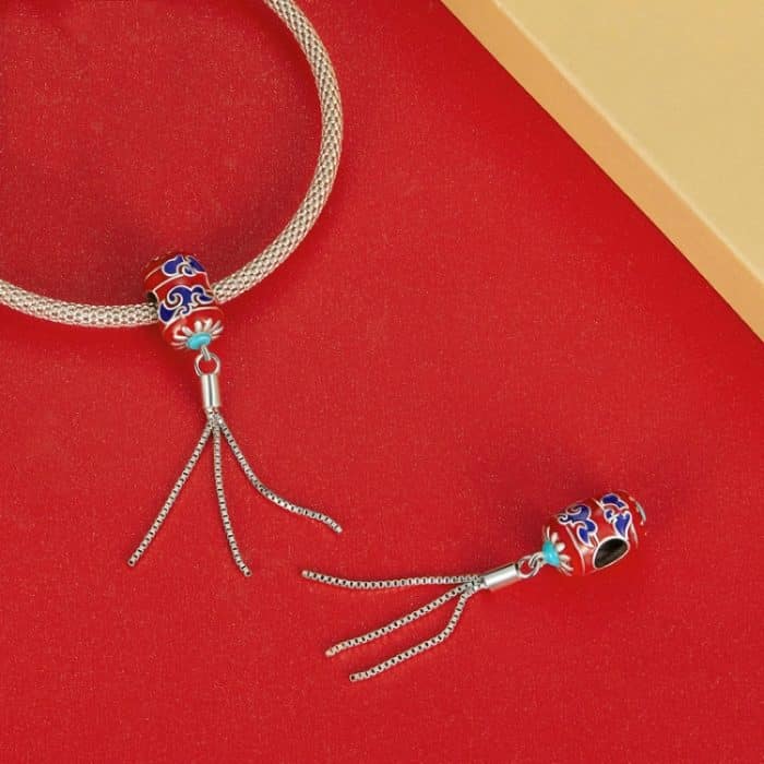 Sterling Silber S925 Glückswolken Rote Laterne Armband Perlenanhänger – Bild 2