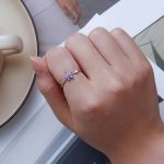 Ring aus Sterlingsilber, S925, geometrischer Zirkonia, lila Blume, weißvergoldet – Bild 4