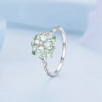 Grüner vierblättriger Kleeblattring aus Sterlingsilber S925, weiß vergoldet – Bild 2