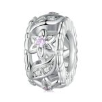 S925 Sterling Silber plattiert Weißgold Zirkon Blume Hohlmuster Armband Perlen