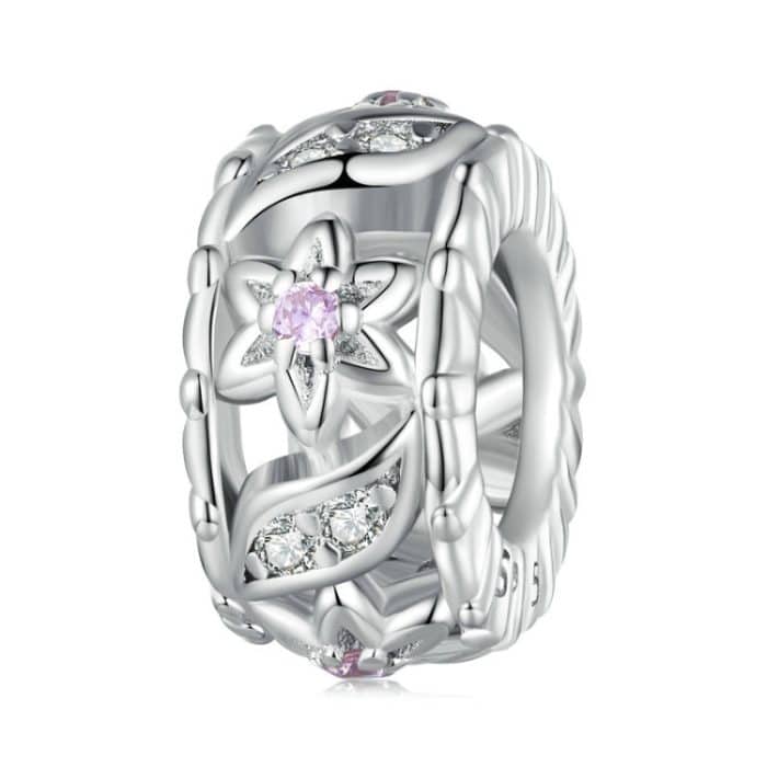 S925 Sterling Silber plattiert Weißgold Zirkon Blume Hohlmuster Armband Perlen – Bild 1