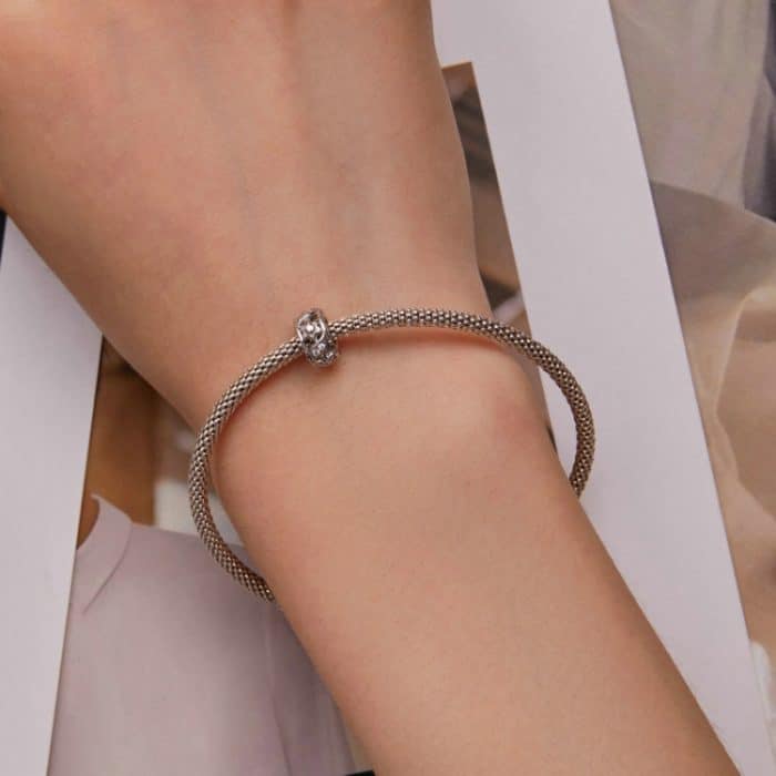 S925 Sterling Silber plattiert Weißgold Zirkon Blume Hohlmuster Armband Perlen – Bild 5