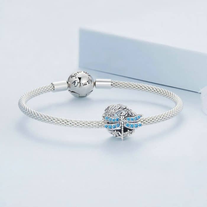 S925 Sterling Silber Libelle um Girlande Zirkon Perlenarmband – Bild 4