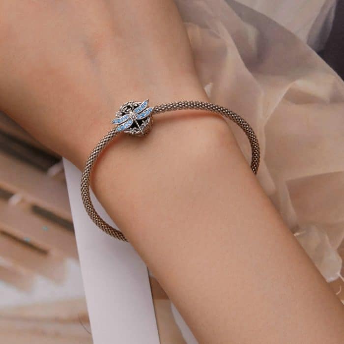 S925 Sterling Silber Libelle um Girlande Zirkon Perlenarmband – Bild 5