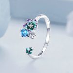 Offener Ring aus Sterlingsilber S925 mit Farbverlaufszirkon und Blumenmuster – Bild 3