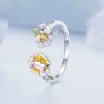 Sterling Silber S925 Wunderschöner, blumenplattierter offener Ring aus Platin – Bild 3