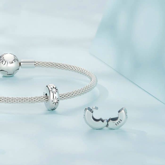 Sterling Silber S925 Spitzer Stern Runder Positionierungsclip Zirkon Stern Armband Perlen – Bild 3