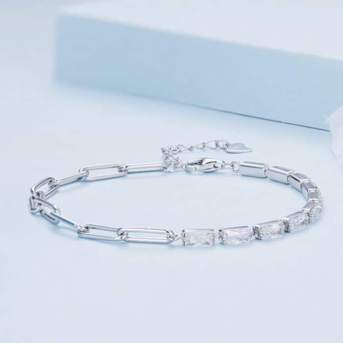 Einfaches Armband aus Sterlingsilber S925 mit rundem Ring und weißvergoldetem Zirkon – Bild 2