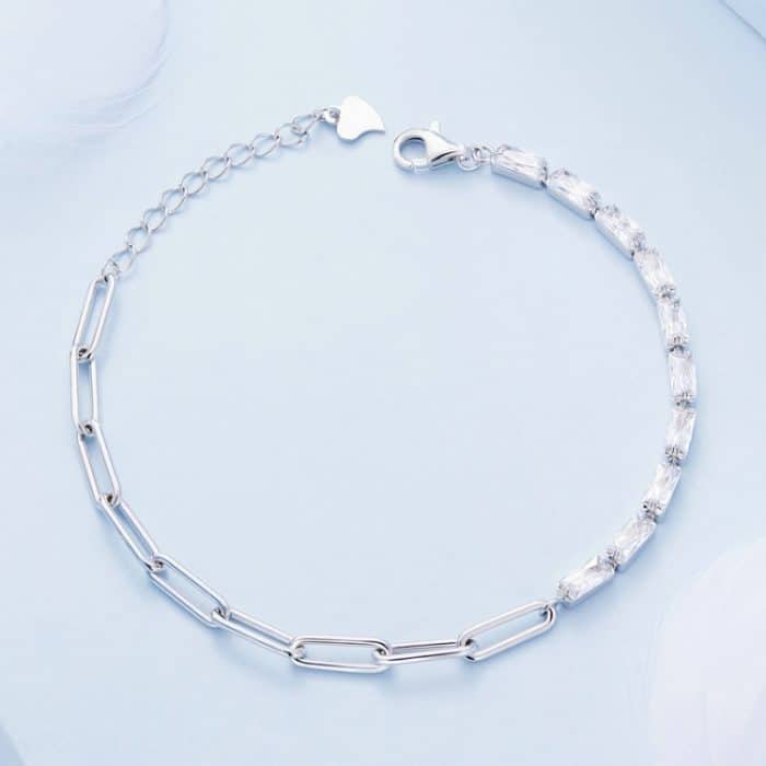 Einfaches Armband aus Sterlingsilber S925 mit rundem Ring und weißvergoldetem Zirkon – Bild 3