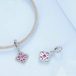 Sterling Silber S925 Roter Zirkon Iris Muster Armband Anhänger – Bild 2